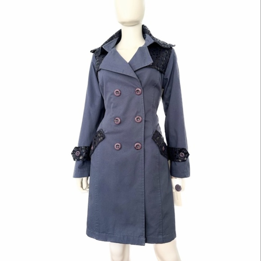 🔥SALE💥NWT WOMEN DOUBLE-BREASTED TRENCH COAT BELTED LINED JACKET IN DENIM - Picture 14 of 17